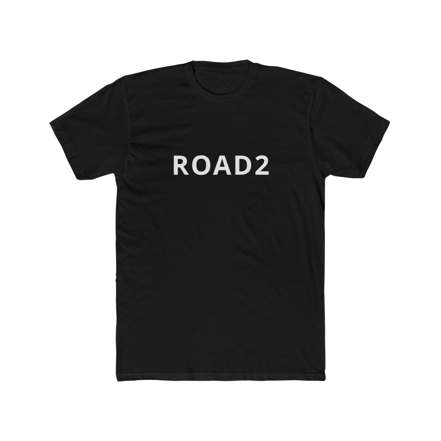 ROAD2 Graphic Tee — Minimalist Black Cotton Crew Shirt with ROAD2 Chest Print